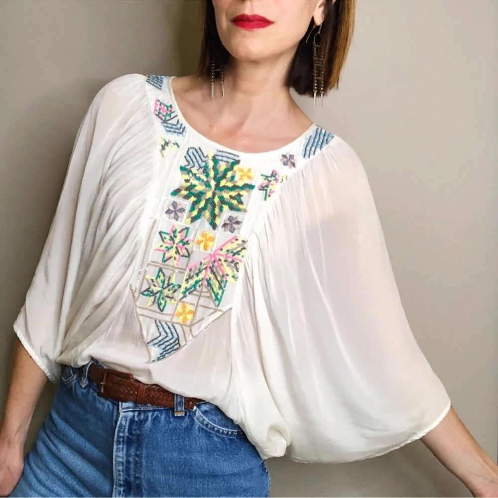 Anthropologie Tanvi Kedia Gauze Dolman Beaded Top - Picture 4 of 9